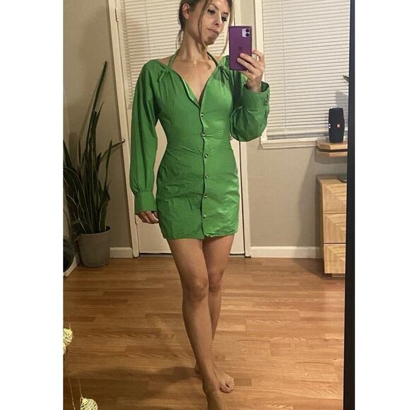 NANUSHKA Green 100% Cotton Shirt Plunge Neckline Halter Tie Alyssa Dress Size XL - Picture 1 of 11